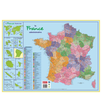 Sous-main carton rigide Carte France Administrative 40,5 X 55 cm