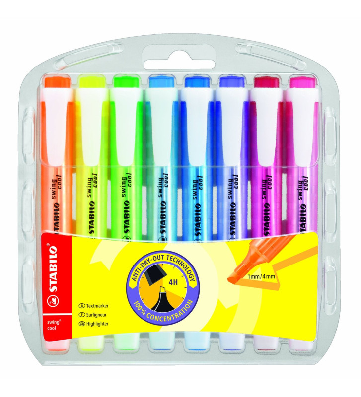 Etui de 8 Surligneurs de poche SWING COOL Pointe Biseautée 1 - 4 mm