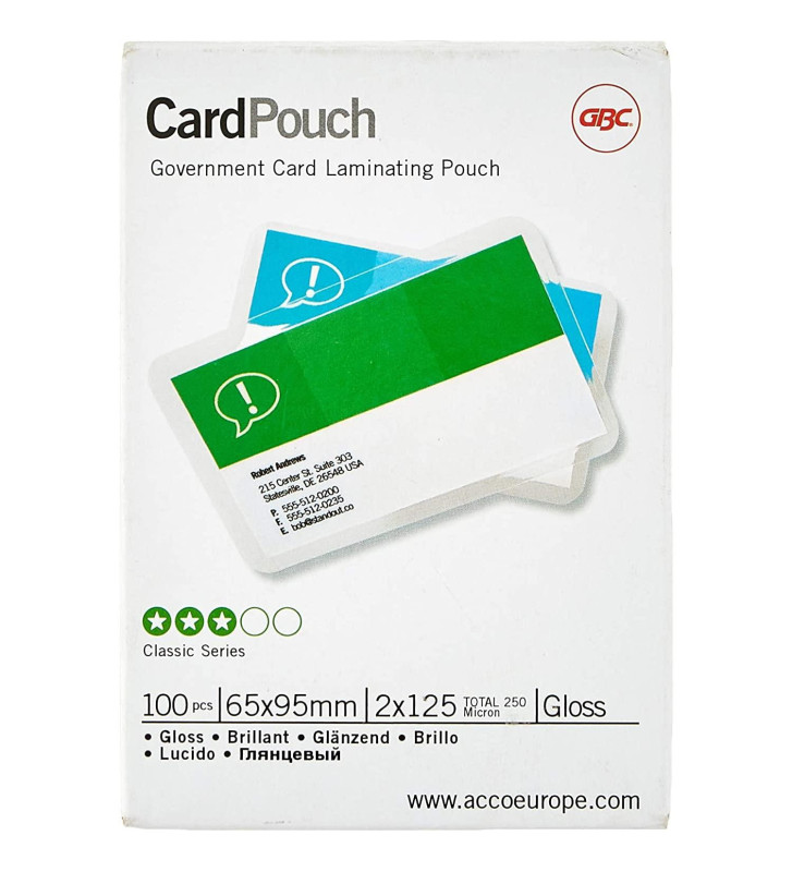 Lot 100 Pochettes plastification 60x90mm carte de visite brillant 2x125 microns