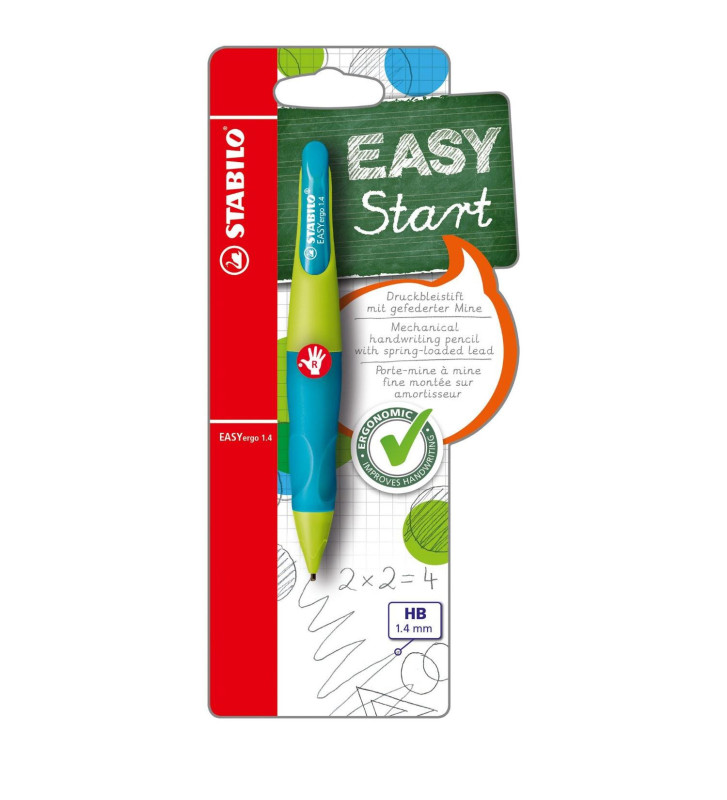 Porte-mines Ergonomique 1,4 mm Droitier turquoise/vert clair+3 mines HB