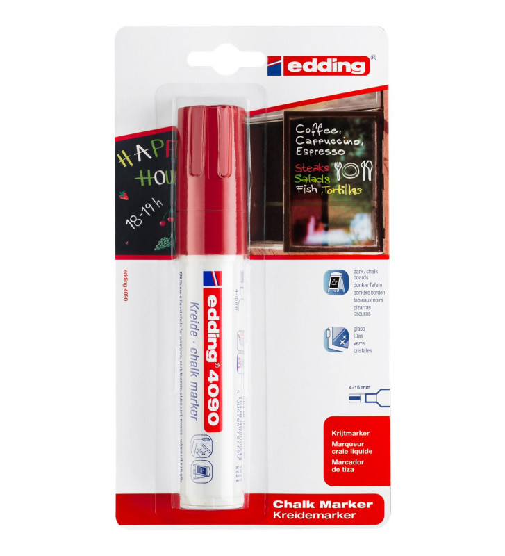 Marqueur Craie Liquide 4090 Rouge Pointe Extra large Biseautée 4-15 mm