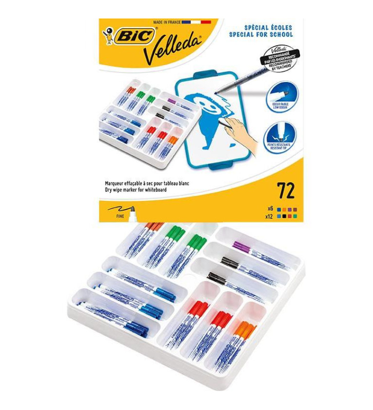 Class pack de 72 Feutres tableau blanc effaçable à sec 1721 Pointe Fine Ogive Assorties