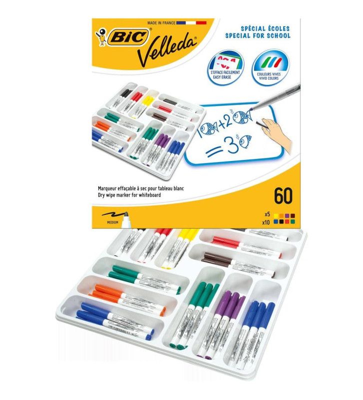 Class pack 60 Feutres tableau blanc effaçable 1741 Pointe Medium Couleurs Assorties