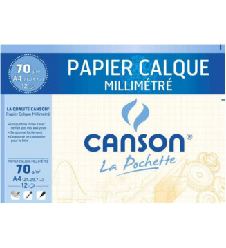 Pochette 12 feuilles Papier calque millimétré Bistre A4 70/75g