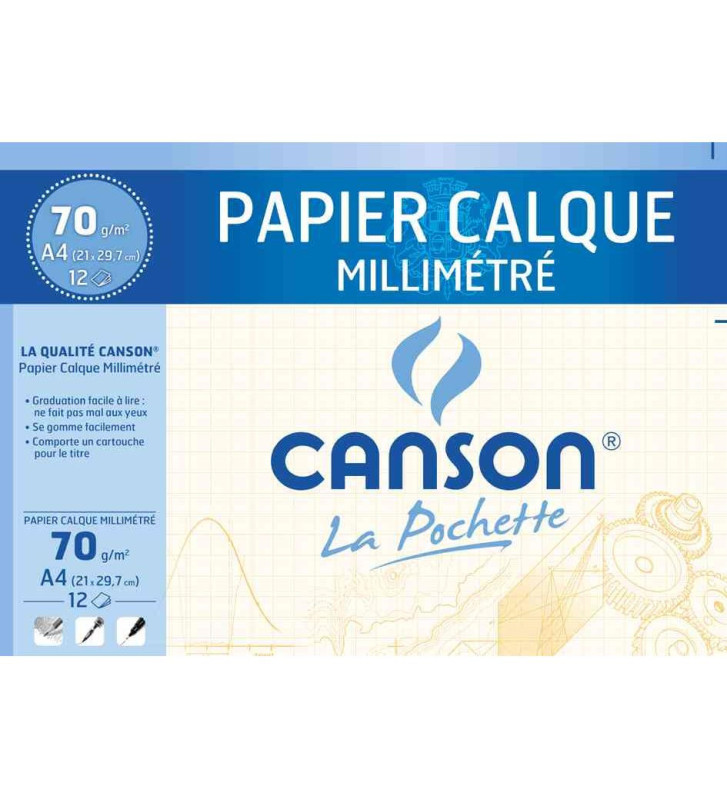 Pochette 12 feuilles Papier calque millimétré Bistre A4 70/75g