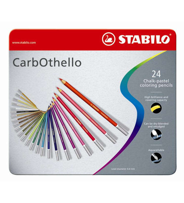 Boîte métal de 24 Crayon de couleur Fusain Pastel CarbOthello
