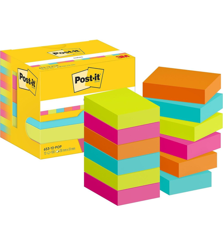 Pack de 12 Bloc-note Adhésif 38 x 51 mm Poptimistic