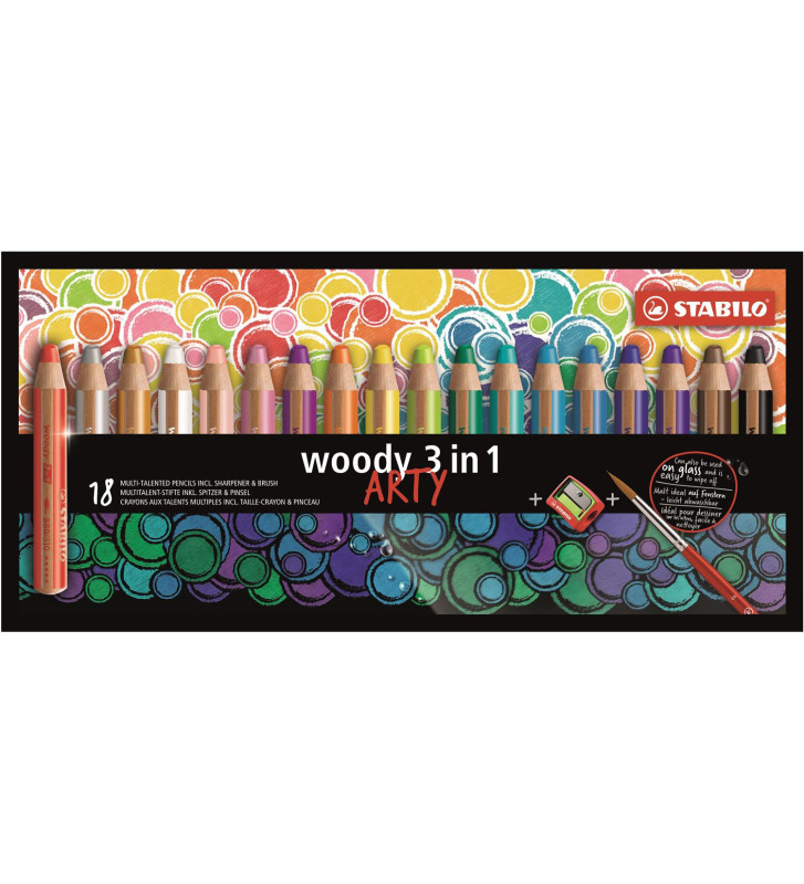 Etui 18 Crayons Multitalents Arty woody 3in1+pinceau+taillecrayon