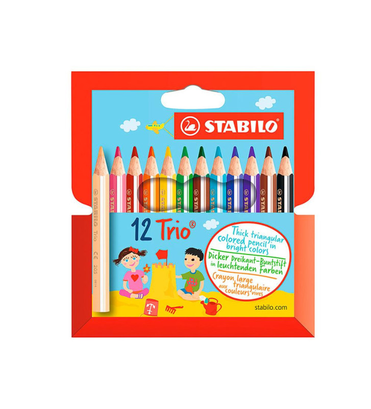 Etui de 12 Crayons de couleur Trio COURT Triangulaire large Assortis