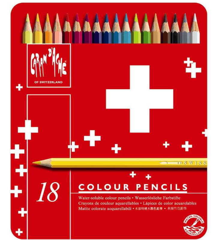 Etui métal de 18 Crayons de couleur Swisscolor
