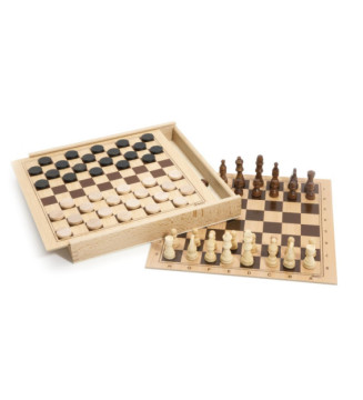 Jeux de dames et d'echecs - coffret en bois