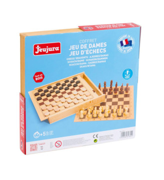 Jeux de dames et d'echecs - coffret en bois