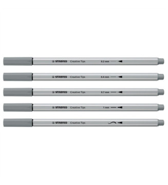 Etui 10 Feutres Calligraphie Pointe Assorties 0.2  0.4  0.7  1 mm et brush - noir, gris