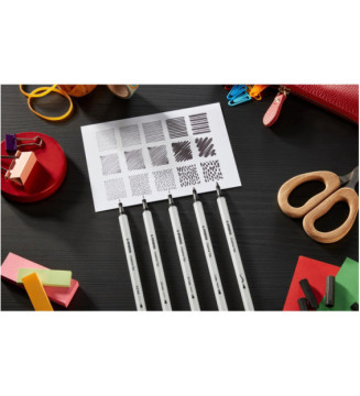 Etui 10 Feutres Calligraphie Pointe Assorties 0.2  0.4  0.7  1 mm et brush - noir, gris