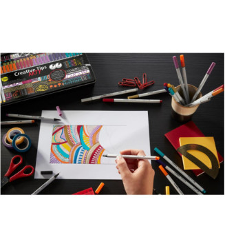 Etui 10 Feutres Calligraphie Pointe Assorties 0.2  0.4  0.7  1 mm et brush - noir, gris
