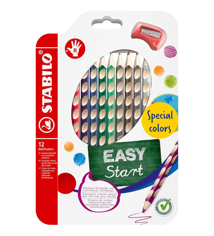 Crayon de couleur EASYcolors pour droitier, étui de 12+1 taille-crayon