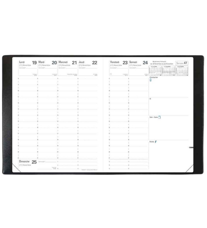 Agenda Président Couv Plast Grainée noir 21 x 27 cm Semainier 14 mois déc à janv