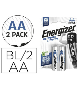 Blister de 2 Piles Ultimate Lithium L91 AA Mignon LR6 1,5V
