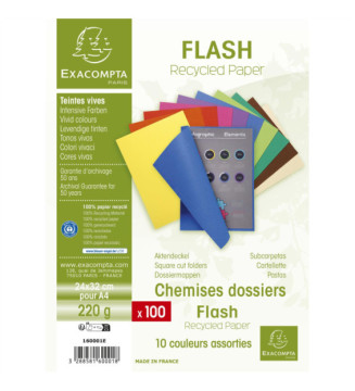Paquet de 100 chemises FLASH 220 100% recyclé - 24x32cm - Couleurs assorties