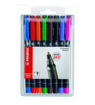 Pochette de 8 Feutres pour Transparent OHPen Permanent Pointe médium (1mm)