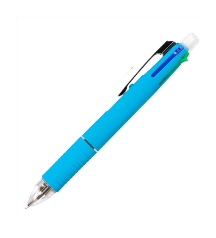 Stylo-bille 5 en 1 pointe 0.5mm trait 0.7mm 4 couleurs+porte-mine 0.5mm gomme