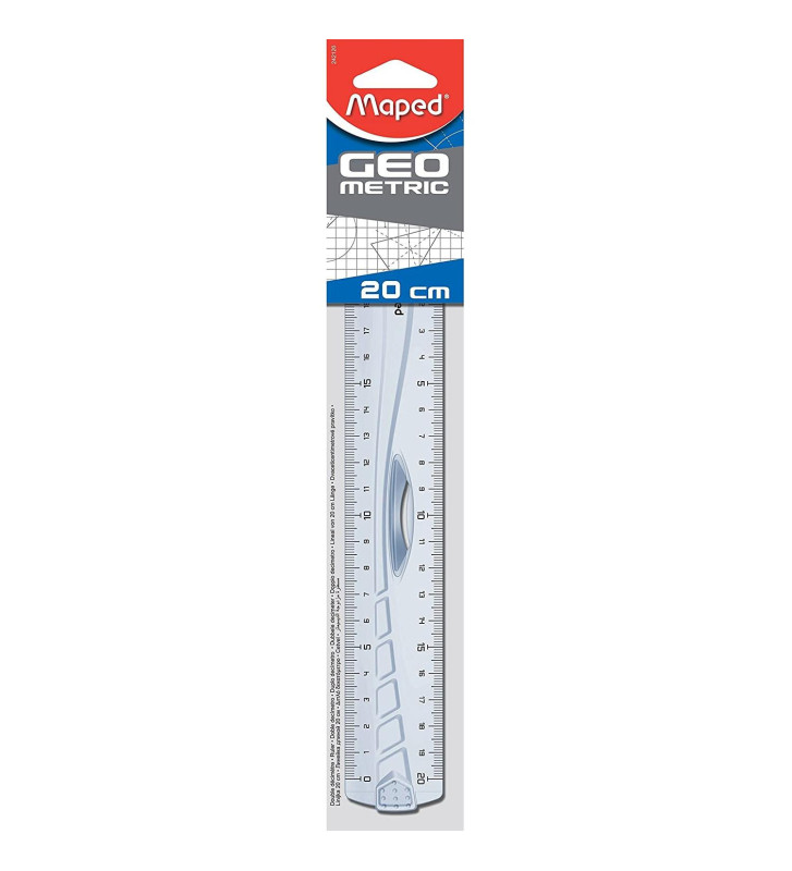 Règle double décimètre à poignée Geometric Plastique 20 cm Transparent