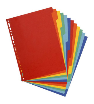 Intercalaires carte lustrée 400g 12 positions - A4 maxi Couleurs assorties