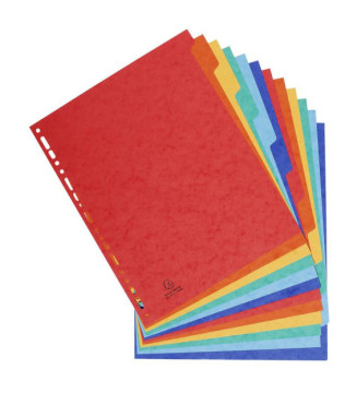 Intercalaires carte lustrée 400g 12 positions - A4 maxi Couleurs assorties