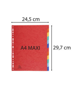 Intercalaires carte lustrée 400g 12 positions - A4 maxi Couleurs assorties