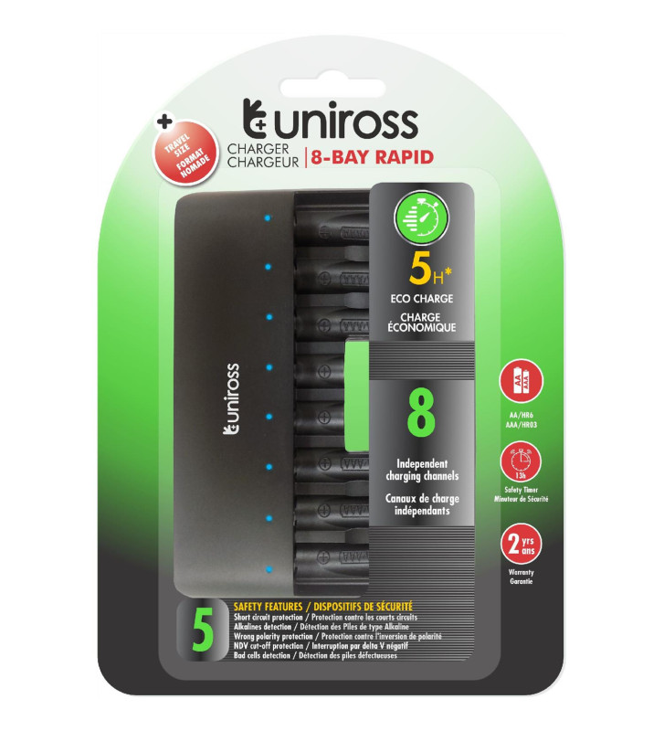 Chargeur RAPIDE pour 1 à 8 Piles Ni-MH 1.2V AA AAA