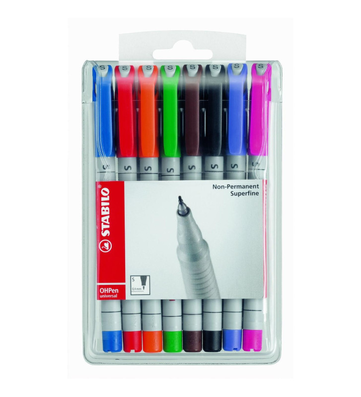 Pochette de 8 Feutres pour Transaprent OHPen encre soluble Pointe médium