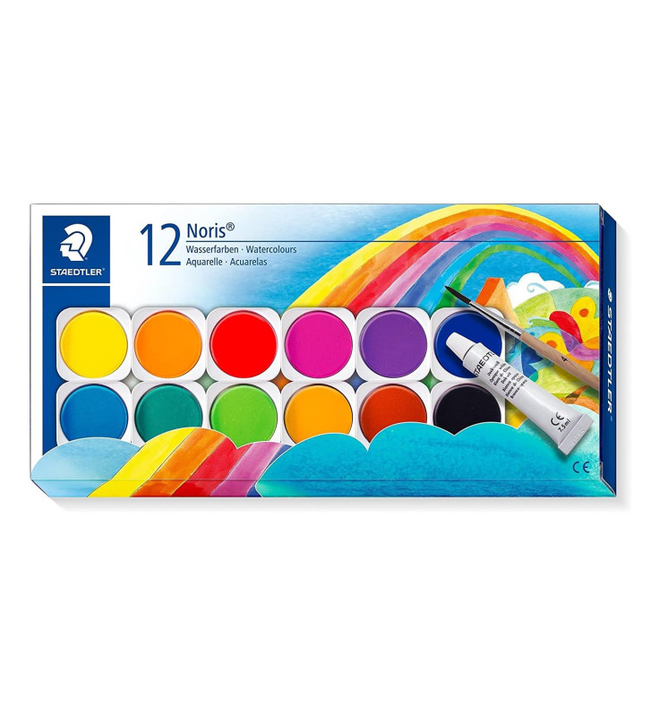Boîte palette de peinture Noris Club 12 couleurs un pinceau et une gouache blanc