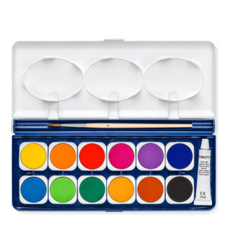 Boîte palette de peinture Noris Club 12 couleurs un pinceau et une gouache blanc
