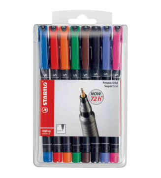 Pochette de 8 Feutres pour Transparent OHPen Permanent Pointe fine (0,7mm)