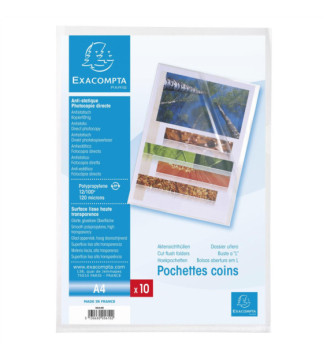 Paquet de 10 Pochettes coins A4 PP 0,12 mm Transparent lisse