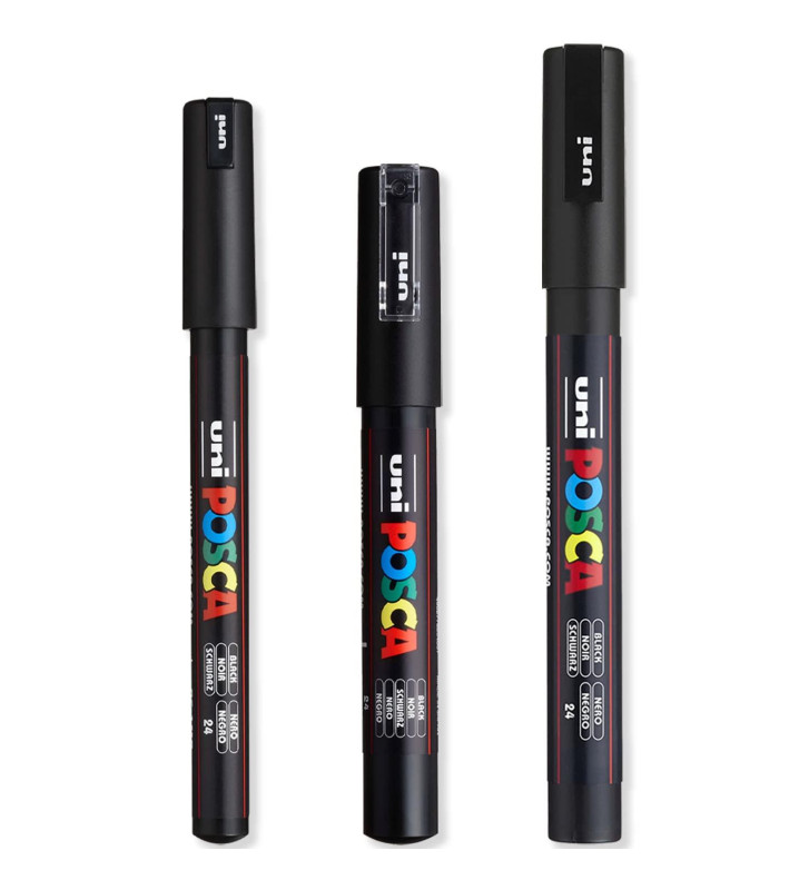 Lot de 3 marqueurs peinture ultra fine à fine – PC-1MR, PC-1M, PC-3M Noir