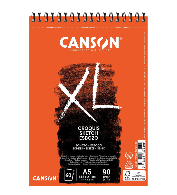 Bloc Spirale 60 Feuilles XL Croquis A5 90g Blanc
