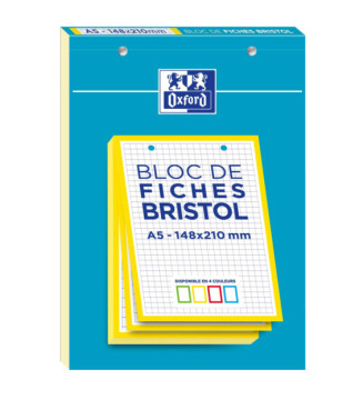Bloc de 30 Fiches Bristol Perforées A5 Q5/5 Bordures jaune