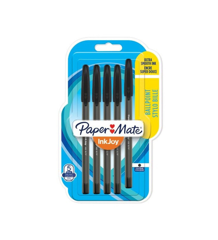 Pack 5 Stylo Bille InkJoy 100 Capuchon Pointe Fine 0,7 Noir