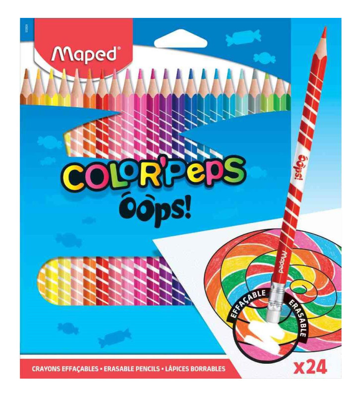 Crayons de couleur COLOR'PEPS, effaçable, étui de 24
