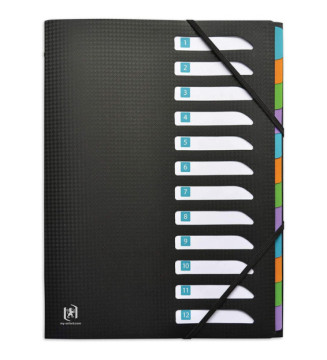 Trieur memphis 12 Compartiments Polypropylène Opaque A4 avec Elastique Noir