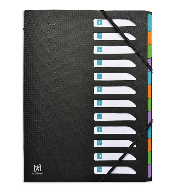 Trieur memphis 12 Compartiments Polypropylène Opaque A4 avec Elastique Noir