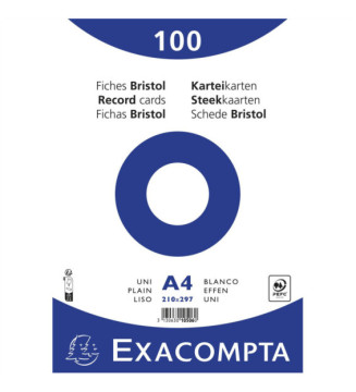 Paquet 100 fiches sous film - bristol uni non perforé - 210x297mm - Blanc