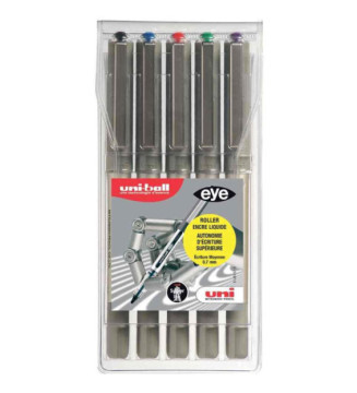 Etui de 5 stylos roller encre liquide EYE UB157 pointe moyenne 0,7mm couleurs assorties
