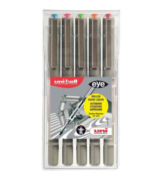 Etui de 5 Rollers encre liquide EYE UB157/5 pointe moyenne 0,7mm Assorti Fun