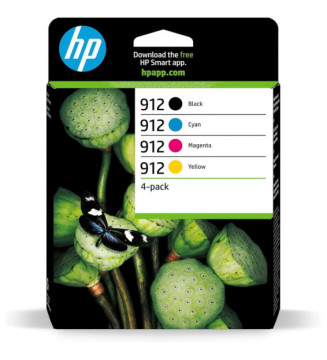 Pack de 4 Cartouches d'Encre 912 Noire, Cyan, Magenta, Jaune Authentiques (6ZC74AE)