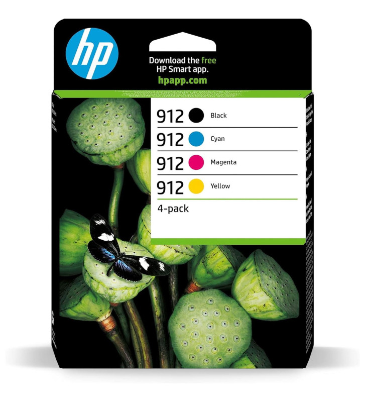 Pack de 4 Cartouches d'Encre 912 Noire, Cyan, Magenta, Jaune Authentiques (6ZC74AE)