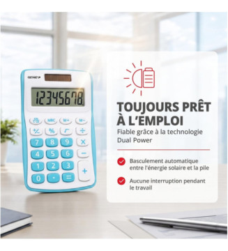 Calculatrice 120 B 8 chiffres (Dual Power (Pile, solaire), design compact bleu