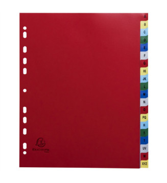 Intercalaires imprimés alphabétique PP 12/100e - 20 positions - A4+- Assorties vives