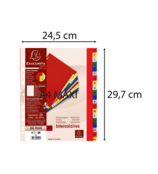 Intercalaires imprimés alphabétique PP 12/100e - 20 positions - A4+- Assorties vives